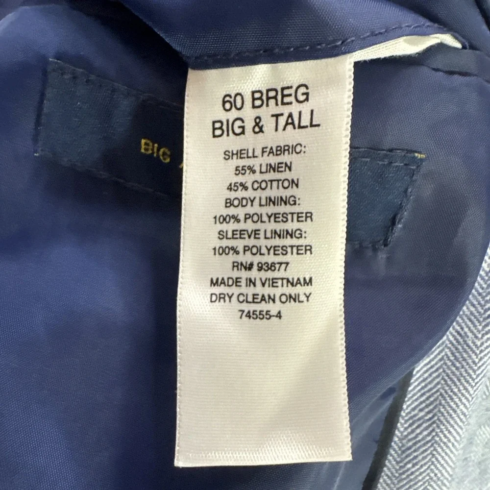 Stafford Jacket 60R Big & Tall Jacket Blue Herringbone Linen Cotton Sport Coat